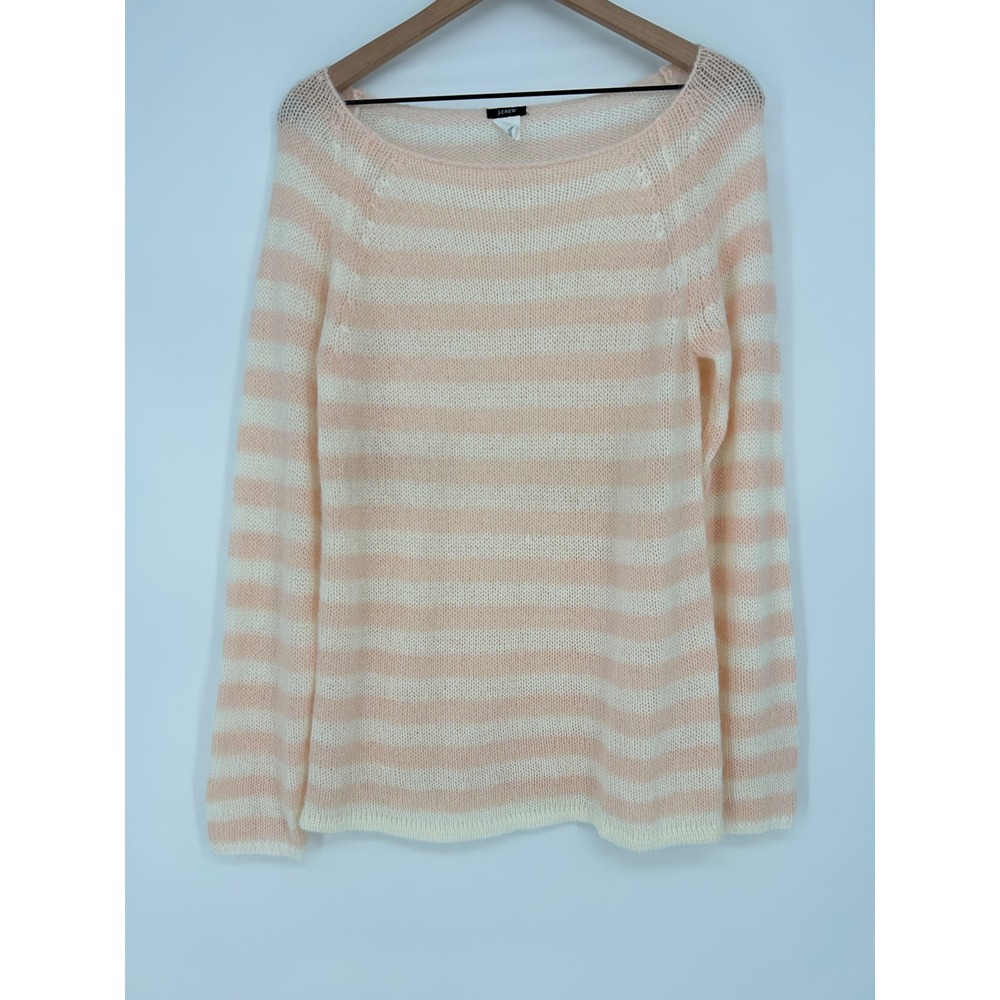 J. Crew Mohair Wool Blend Striped Pink Cream Knit Sweater- Size M- Lightweight